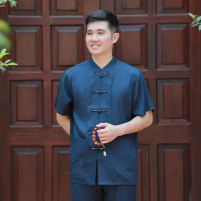 Bộ Quần Áo Nam Ngắn Tay Vải Lụa Băng, Màu Xanh, Size 39, 40, 41, 42