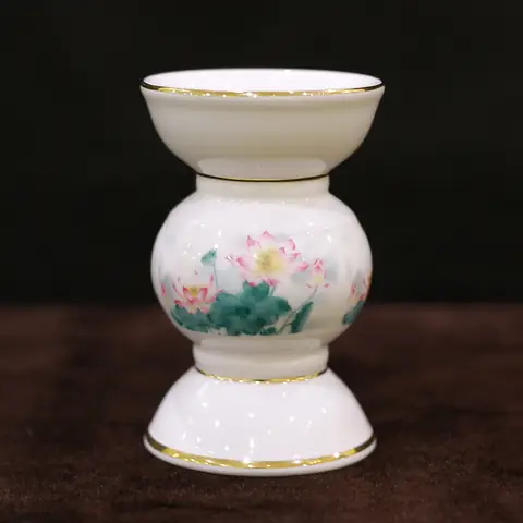 Chân Nến – Chân Đèn Cầy Sứ Trắng Hoa Sen Hồng