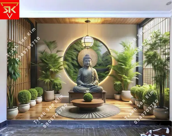 Tranh Dán Tường Phật Giáo - Giấy Dán Tường Sơn Kim