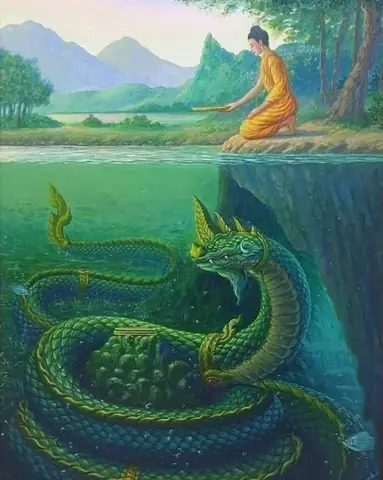 Rắn Thần Naga Che Mưa Cho Đức Phật Thích Ca