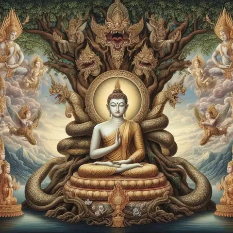 Rắn Thần Naga Che Mưa Cho Đức Phật Thích Ca