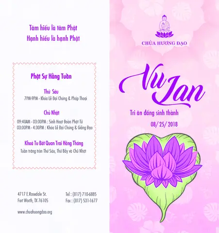 Chương Trình Đại Lễ Vu Lan 2018