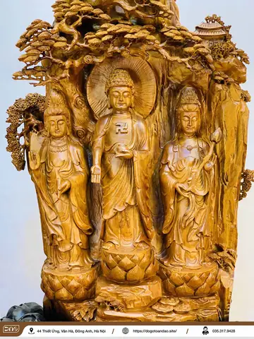 Đặttượng Tây Phương Tam Thế Phật Gỗ Hương Ta Cao 116cmtại Phòng Khách