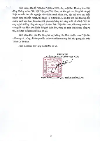 Thông Điệp Đại Lễ Phật Đản Pl.2568 Của Đức Pháp Chủ Ghpgvn