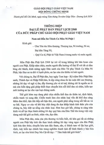 Thông Điệp Đại Lễ Phật Đản Pl.2568 Của Đức Pháp Chủ Ghpgvn
