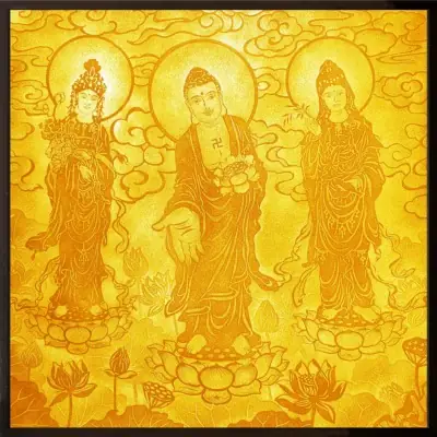 Tranh Trúc Chỉ Tây Phương Tam Thánh, Kích Thước 120*120cm