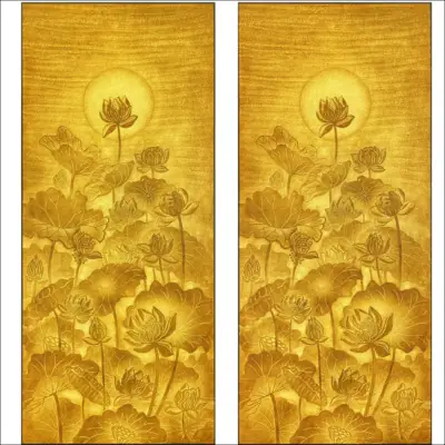 Bộ Tranh Trúc Chỉ Đôi, Họa Tiết Hoa Sen, Kích Thước 89x194cm