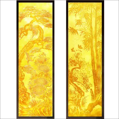 Bộ Tranh Trúc Chỉ Đôi "tùng - Cúc - Trúc - Mai", Kích Thước 41x125cm