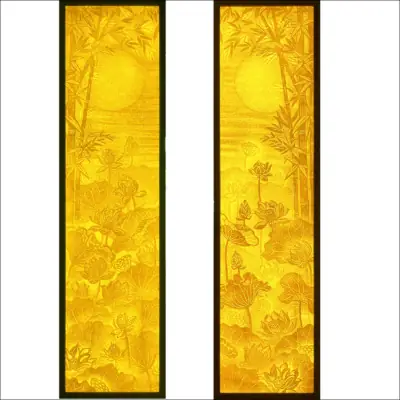 Bộ Tranh Trúc Chỉ Đôi, Họa Tiết Sen Và Trúc, Kích Thước 40x150cm