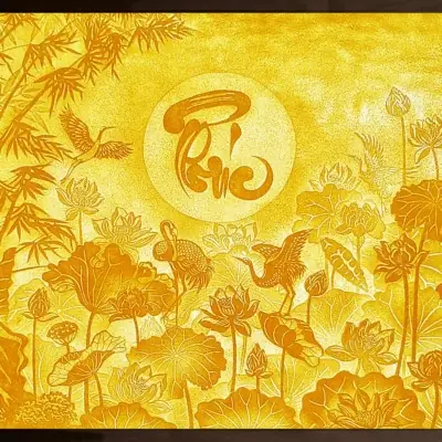 Tranh Trúc Chỉ Hoa Sen Chữ Phúc, Nhiều Kích Thước