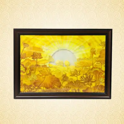 Tranh Trúc Chỉ Chữ Nhật, In Họa Tiết Hoa Sen, Kích Thước 70x50cm