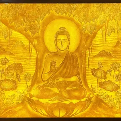 Tranh Trúc Chỉ "đức Phật Thích Ca Dưới Cội Bồ Đề", Kích Thước 154*127cm