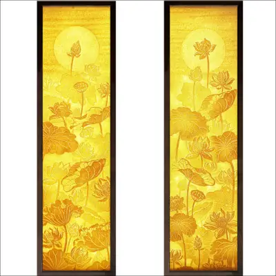 Bộ Tranh Trúc Chỉ Đôi, Họa Tiết Hoa Sen, Nhiều Kích Thước