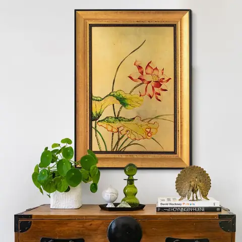 Tranh Hoa Sen Kim Liên Sơn Mài Dáng Vàng 2