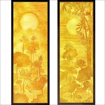 Bộ Tranh Trúc Chỉ Đôi, Họa Tiết Hoa Sen, Kích Thước 41x125cm