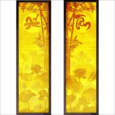 Bộ Tranh Trúc Chỉ Đôi, Họa Tiết Hoa Sen Tâm - Đức, Kích Thước 41x127cm