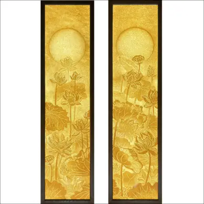 Bộ Tranh Trúc Chỉ Đôi, Họa Tiết Hoa Sen, Kích Thước 30x114cm