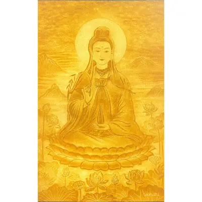 Tranh Trúc Chỉ Phật Bà Quan Âm Tọa Đài Sen, Kích Thước 77*123cm