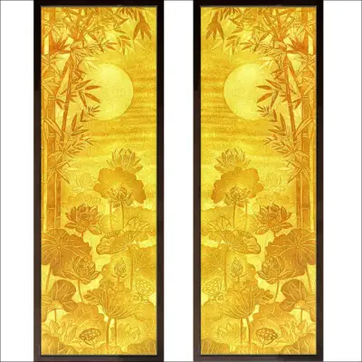 Bộ Tranh Trúc Chỉ Đôi, Họa Tiết Sen Và Trúc, Kích Thước 41x125cm