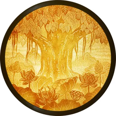 Tranh Điện Bằng Trúc Chỉ, Họa Tiết Hoa Sen Và Cây Bồ Đề, Nhiều Kích Thước