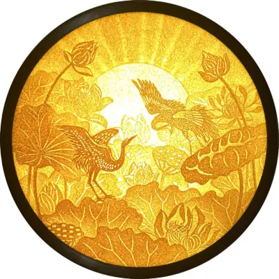 Tranh Điện Bằng Trúc Chỉ, Họa Tiết Sen Và Hạc, Nhiều Kích Thước