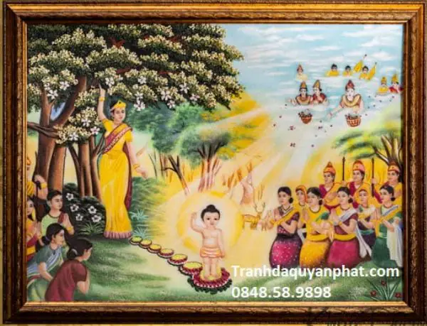 Tranh Đá Quý Đức Phật Đản Sanh Liền Đi 7 Bước