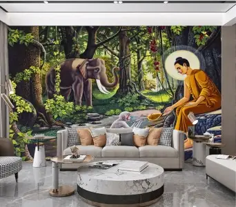 Tranh Phật Giáo Đức Phật Và Chú Khỉ Nhỏ