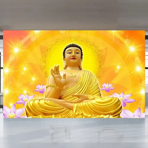 Tranh Phật Tổ Như Lai Ngồi Trên Đài Hoa Sen Tím