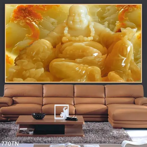 Tranh Phật Di Lặc Màu Nâu Đỏ Giả Ngọc 3d