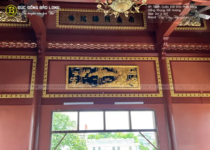 Tranh Đức Phật Thích Ca Ngồi Thiền Bằng Đồng Dát Vàng 9999 Khổ 3m2 X 1m1 Được Hoàn Thiện Bàn Giao Cho Chùa An Linh Tại Tp Hồ Chí Minh