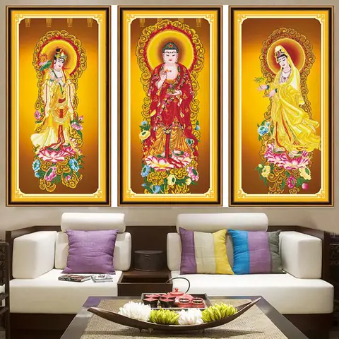 Tranh Thêu Chữ Thập 3d Tam Thế Phật 3 Bức