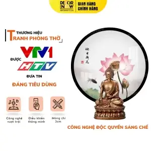 Tranh Đèn Hiện Đại In Tròn Chữ Hán Họa Tiết Hoa Sen Cá Decornow Dcn-tc395