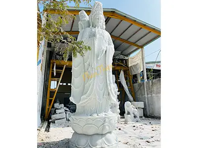 Tượng Quan Âm Bồ Tát Tam Diện (3 Mặt) Đá Cẩm Thạch Trắng (qa ...