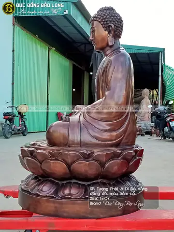 Tượng Phật A Di Đà Bằng Đồng Đỏ Màu Trầm Cổ Cao 1m07 Được Trực Tiếp Các Nghệ Nhân Tạo Dựng Và Chế Tác