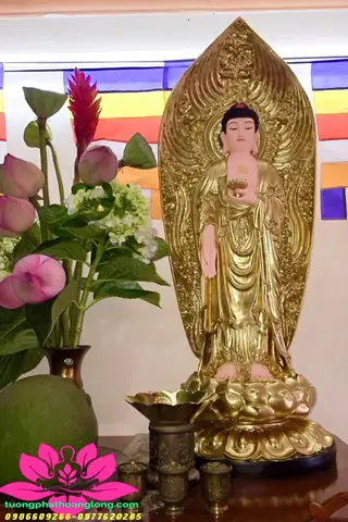 Tượng Phật A Di Đà Đứng Composite Đài Loan Cao 70cm Lên Thân Quang 80cm