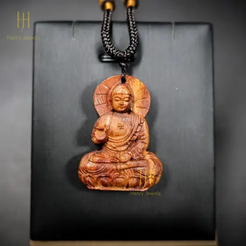 Mặt Đeo Cổ Sưa Đỏ Bắc Bộ Hình Phật A Di Đà | Henry Jewels