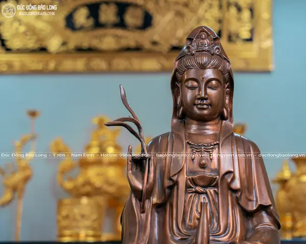 Tượng Phật Bà Quan Âm Bằng Đồng Đỏ Cao 81cm Có Độ Bền Vượt Trội