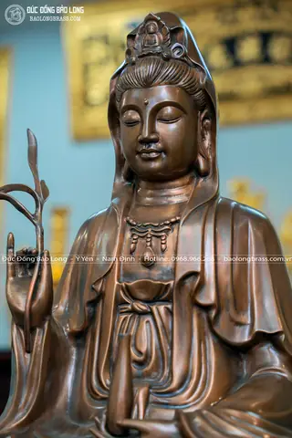 Quy Trình Đúc Tượng Phật Bà Quan Âm Bằng Đồng Đỏ Màu Trầm Cổ Cao 81cm