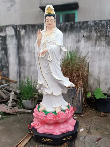 Tượng Phật Bà Quan Âm Đứng Đài Sen Composite