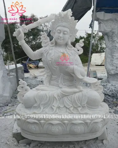 Tmt03 - Tượng Phật Đức Văn Thù Tay Cầm Kiếm Mật Tông Đá Trắng ...