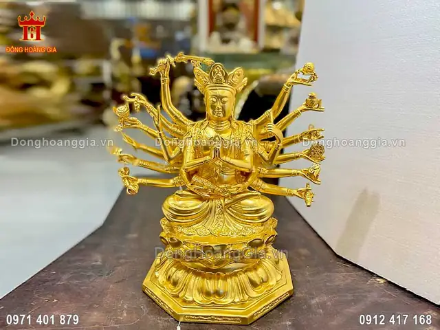 Tượng Phật Chuẩn Đề Bằng Đồng Mạ Vàng 24k Tuyệt Đẹp - Sp1579