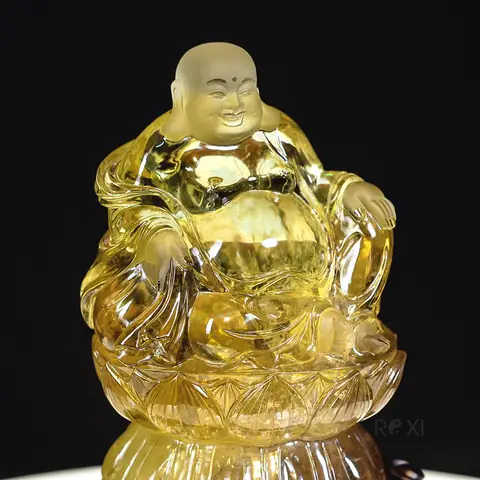 Tác Phẩm Tượng Di Lặc Thạch Anh Vàng Vip 2,37kg (nguyên Đá)