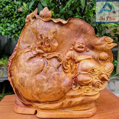 Tượng Di Lặc Gỗ Nu Hương 38x40x12cm