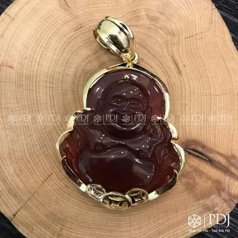 Mặt Phật Di Lặc Đá Mã Não Đỏ Bọc Vàng 10k - Pdj.vn