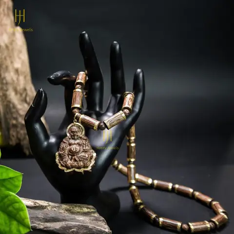 Vòng Cổ Trầm Hương Di Lặc Sánh Chìm Dầu Vàng Bọc Vàng 10k