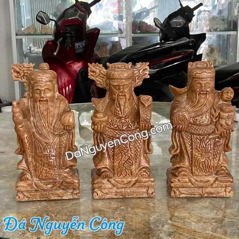 Tượng Phúc Lộc Thọ Đá Cẩm Thạch Vân Gỗ 25cm