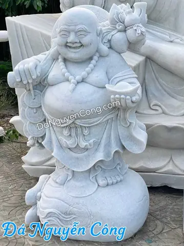 Tượng Phật Di Lặc Vác Cành Đào Bằng Đá 1m2