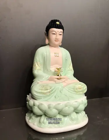 Tượng Phật Dược Sư Bằng Bột Đá Xanh Ngọc Vẽ Hoa 3d