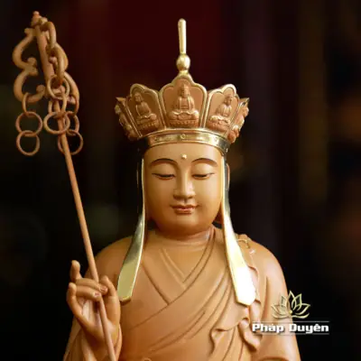 Alternative View Of Tượng Địa Tạng Ngồi Đế Sen Bằng Gỗ Hương Chương, Cao 40cm, 48cm