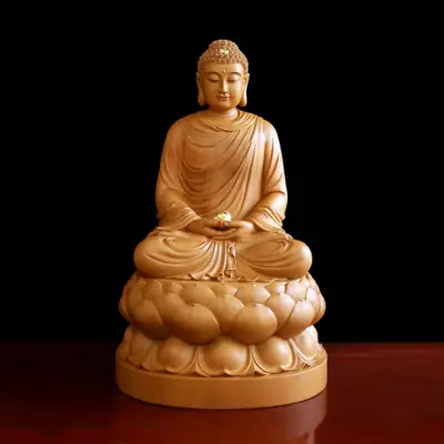 Tượng Thích Ca Mâu Ni Ngồi Đài Sen, Gỗ Hương Chương (long Não), Cao 66cm